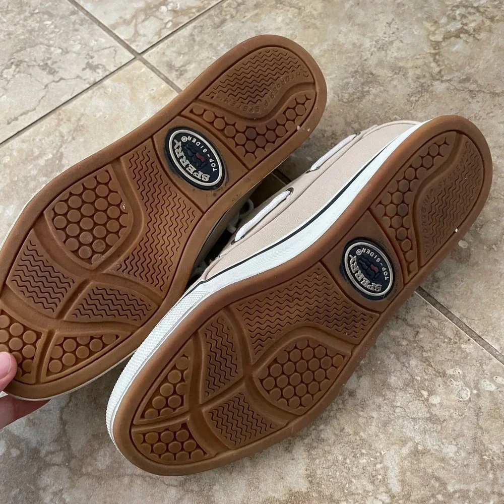 Sperry Top-Sider Mens 9.5 Beige Canvas Boat Shoes 0777144 A4-CH17 Neutral Casual